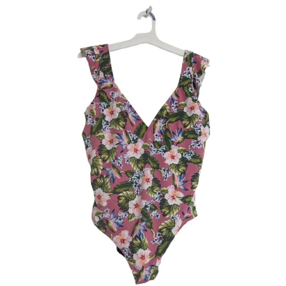 Beach Betty Swimsuit Rose Pink Floral One Piece Women's Size XL -NEW